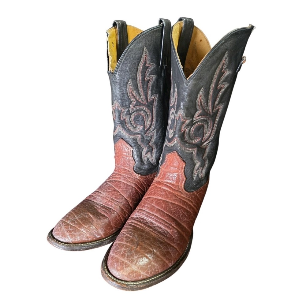Vintage Two Tone Brown Bullhide Leather Western Cowboy Boots Mens 7.5 D